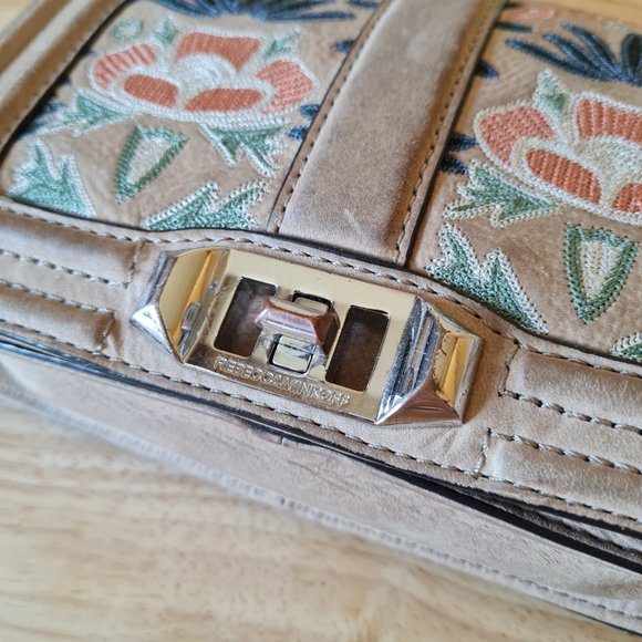 Rebecca Minkoff Small Love Embroidered Nubuck Crossbody Bag Neutral Taupe - Picture 5 of 9